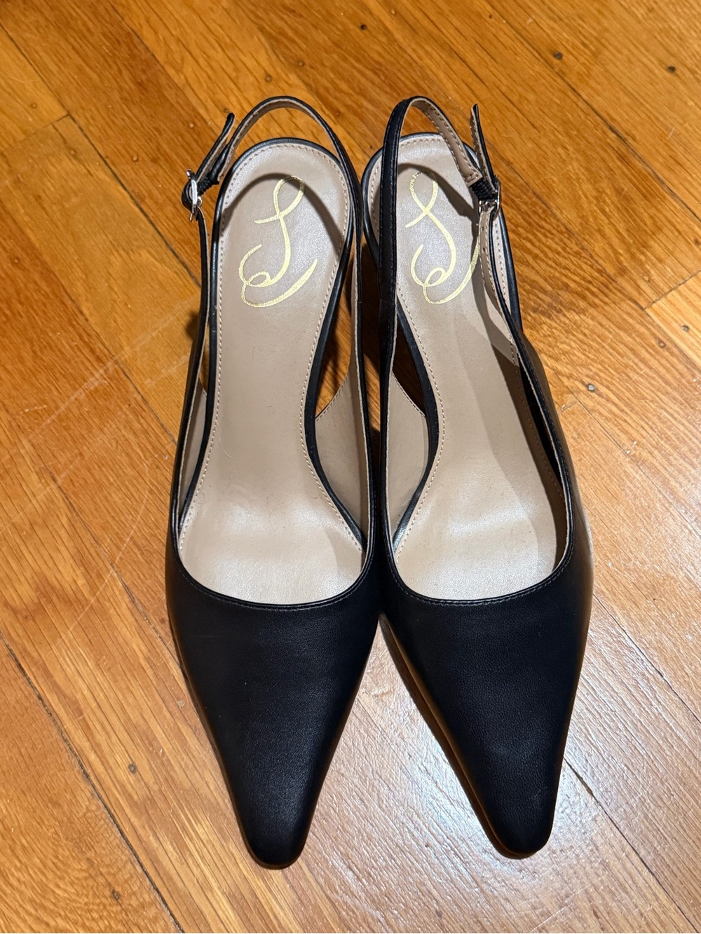 Sam Edelman Black Pointed-Toe Slingback Heels